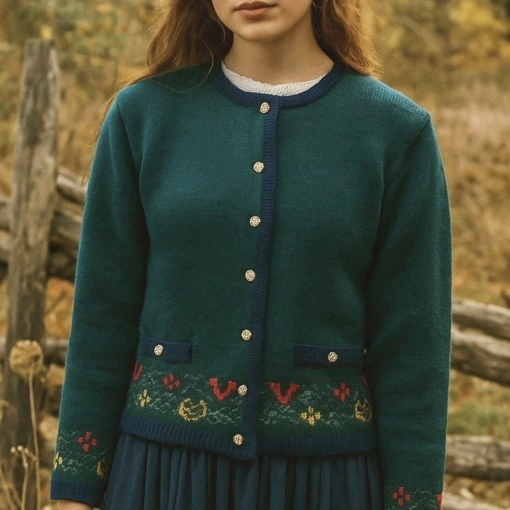 Vintage Blarney Cardigan Womens S 100% Wool Green Fair Isle Cottagecore Ireland